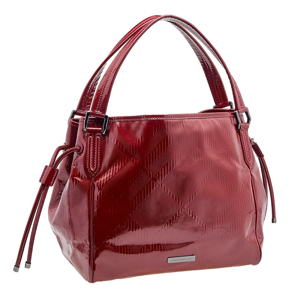 Trendy Inspired Burberry Red Check Embossed Patent Leather Bilmore Tote