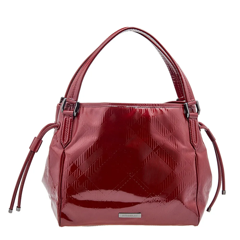 Trendy Inspired Burberry Red Check Embossed Patent Leather Bilmore Tote