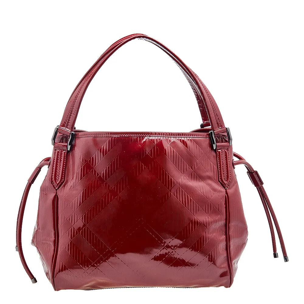 Trendy Inspired Burberry Red Check Embossed Patent Leather Bilmore Tote