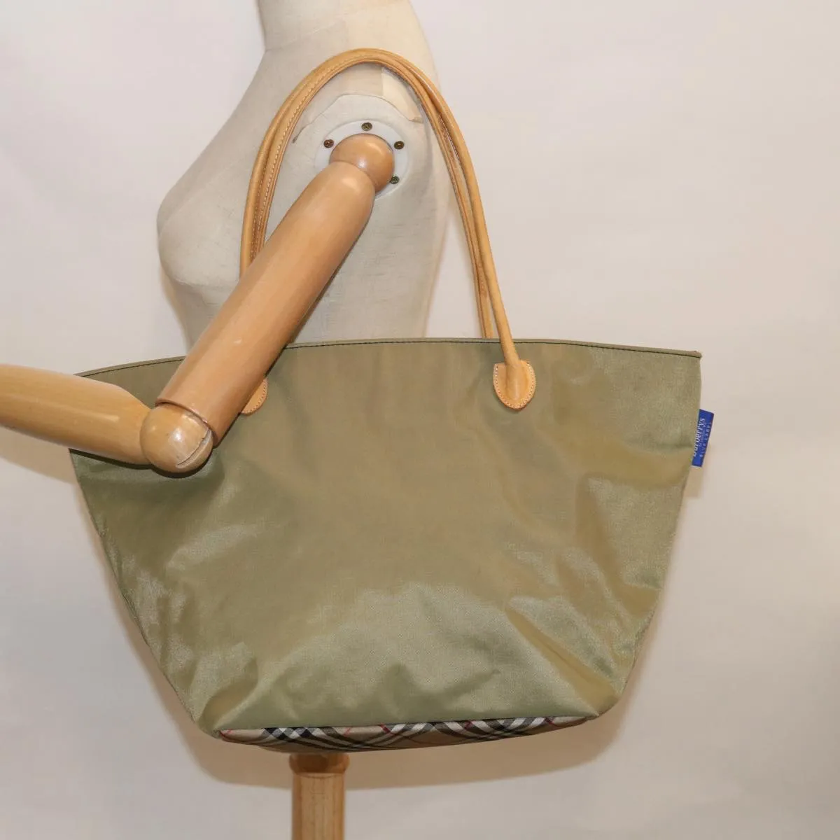 Trendy Inspired Burberryss Blue Label Tote Bag Nylon Khaki Auth Bs11303