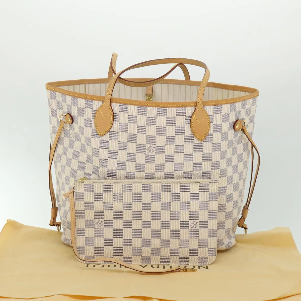 Trendy Inspired Louis Vuitton Damier Azur Neverfull Mm Tote Bag N41605 Lv Auth 54291a