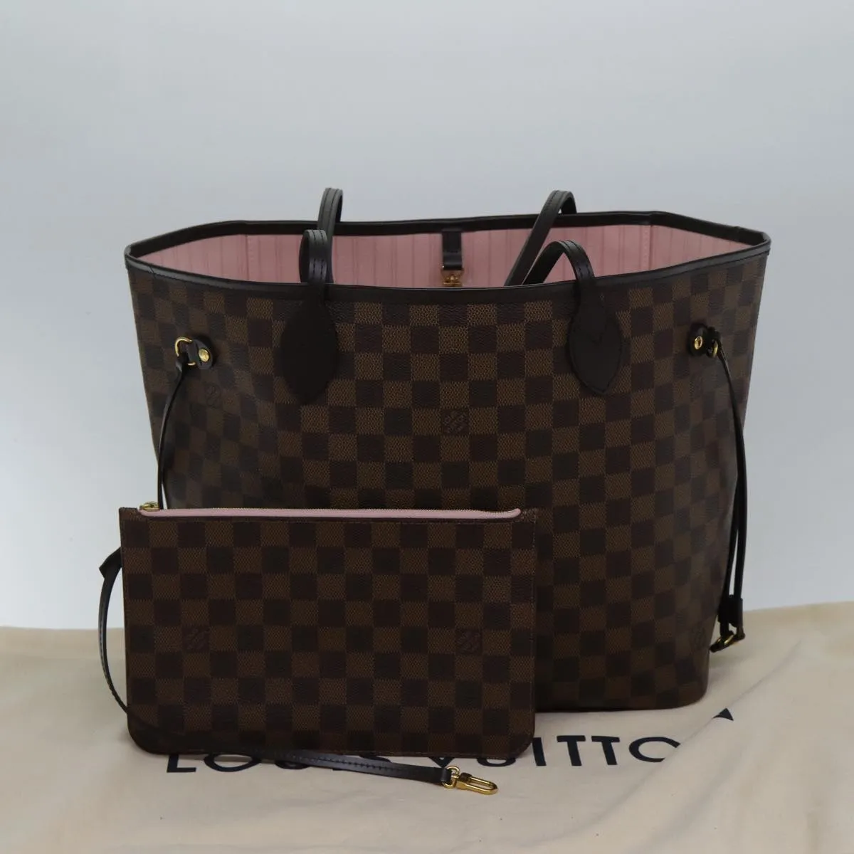 Trendy Inspired Louis Vuitton Damier Ebene Neverfull Mm Tote Bag N51105 Lv Auth 86990sa