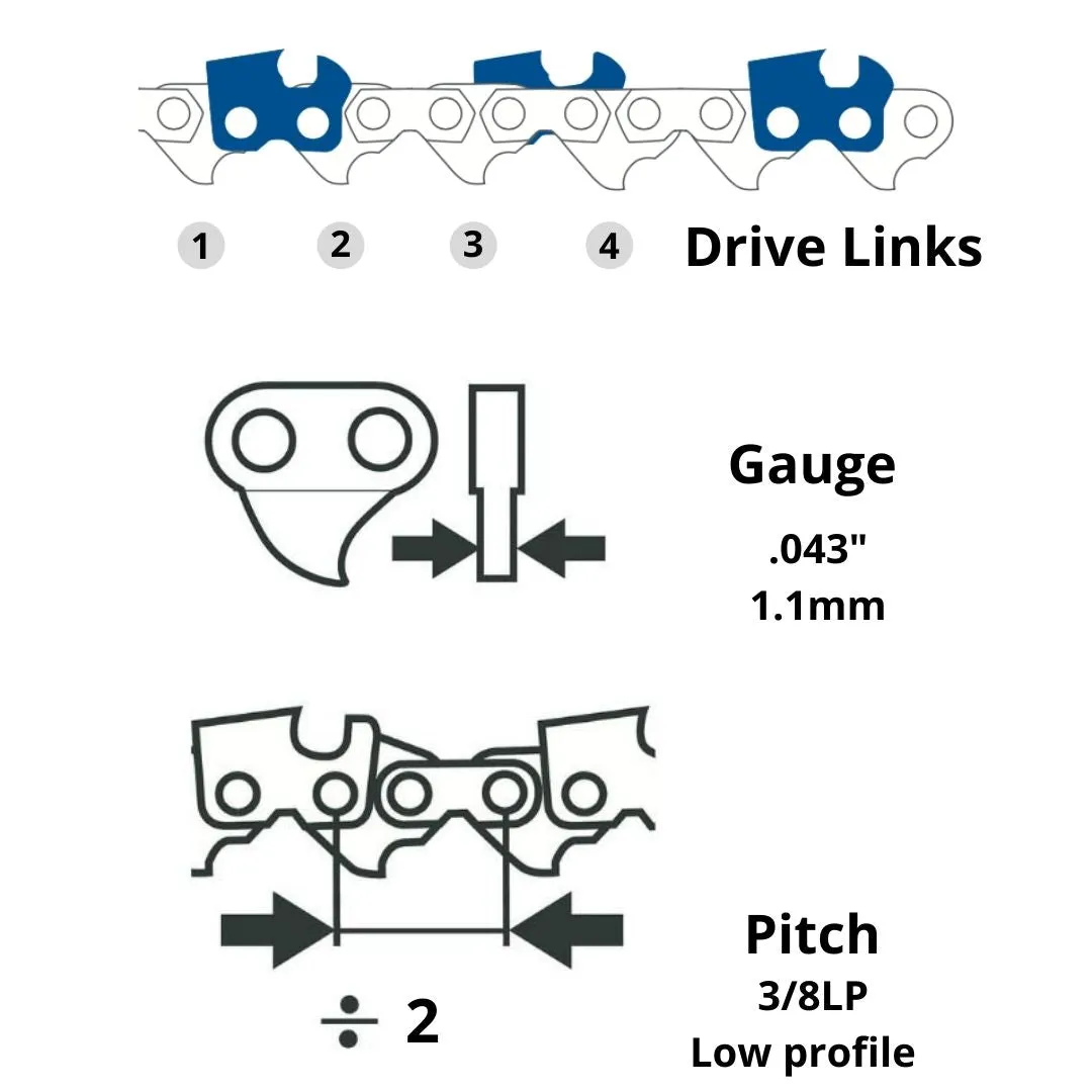 TUNGSTEN CARBIDE CHAINSAW CHAIN 3/8LP" .043" Semi Chisel