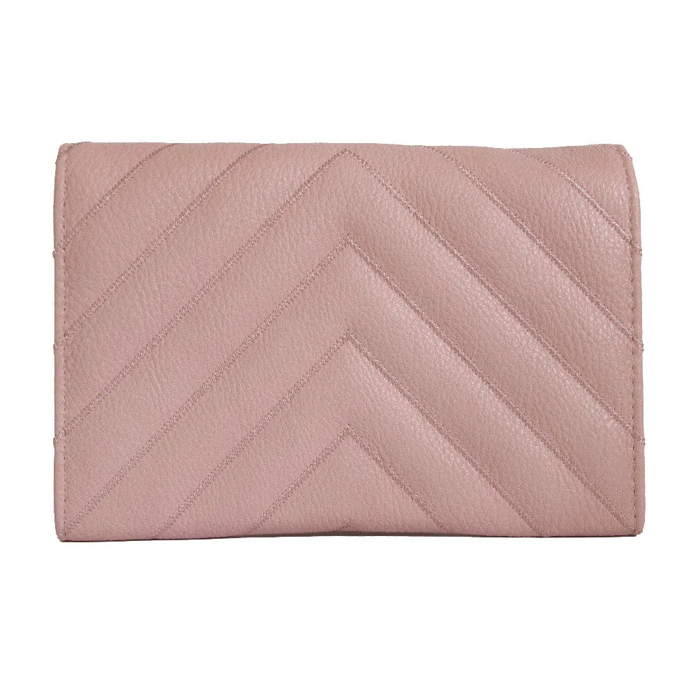 Women's Fold Over Wallet Rectangle - Chevron Stitch Pink with Disney Signature D Logo Rose Gold Pink Enamel